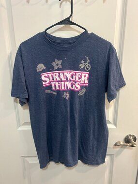 Stranger Things Netflix Graphic Tee Medium Pink Logo Bike Hat Graphic Shirt